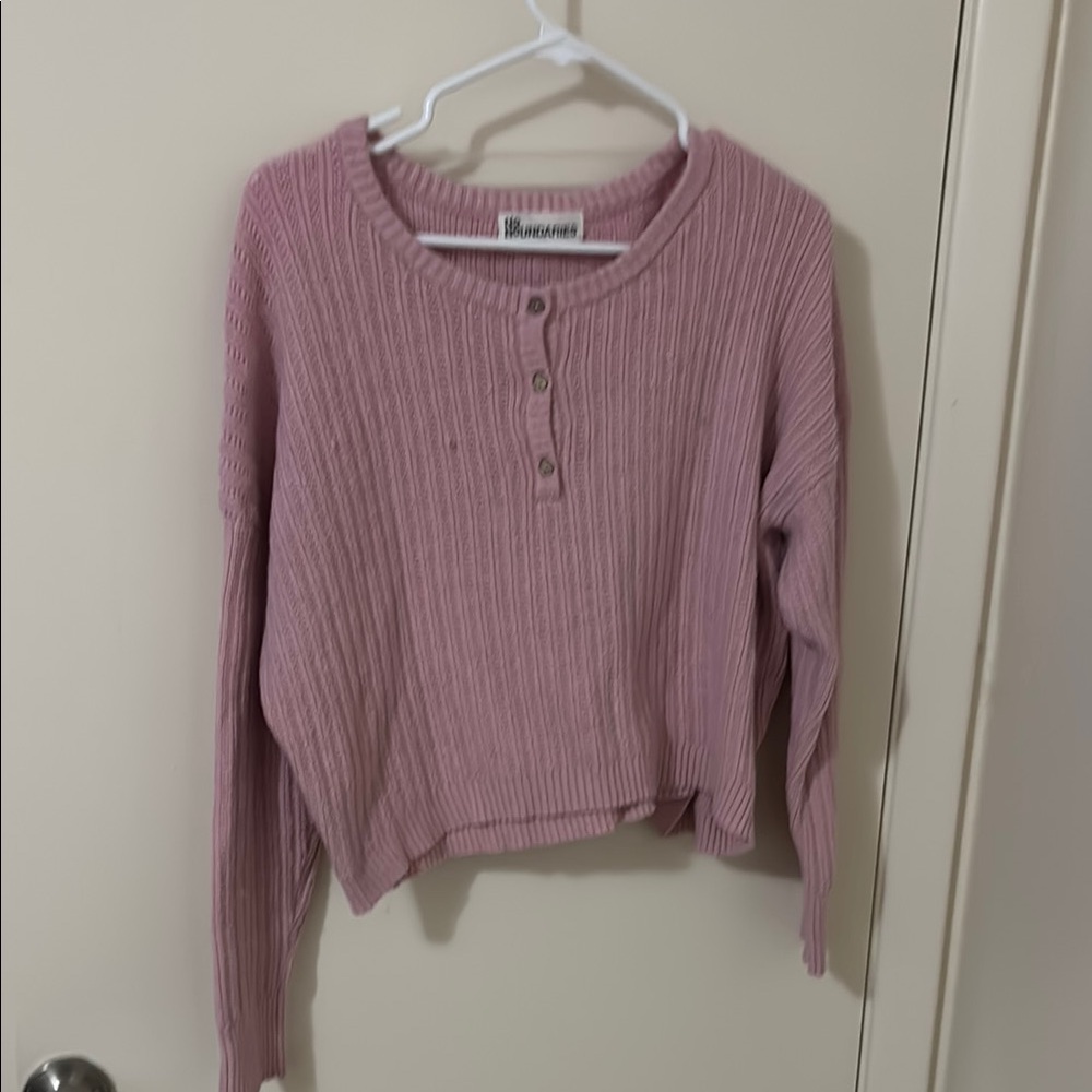 Ribbed Pink Button-Up Sweater
